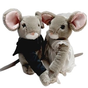 🍒 Vintage 1986 Dakin Wedding Mice Bride & Groom Soft Kids Toy Collectible